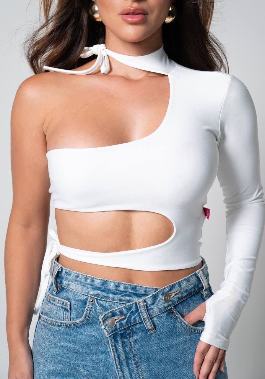 Cropped Thaise Manga Única Recortes