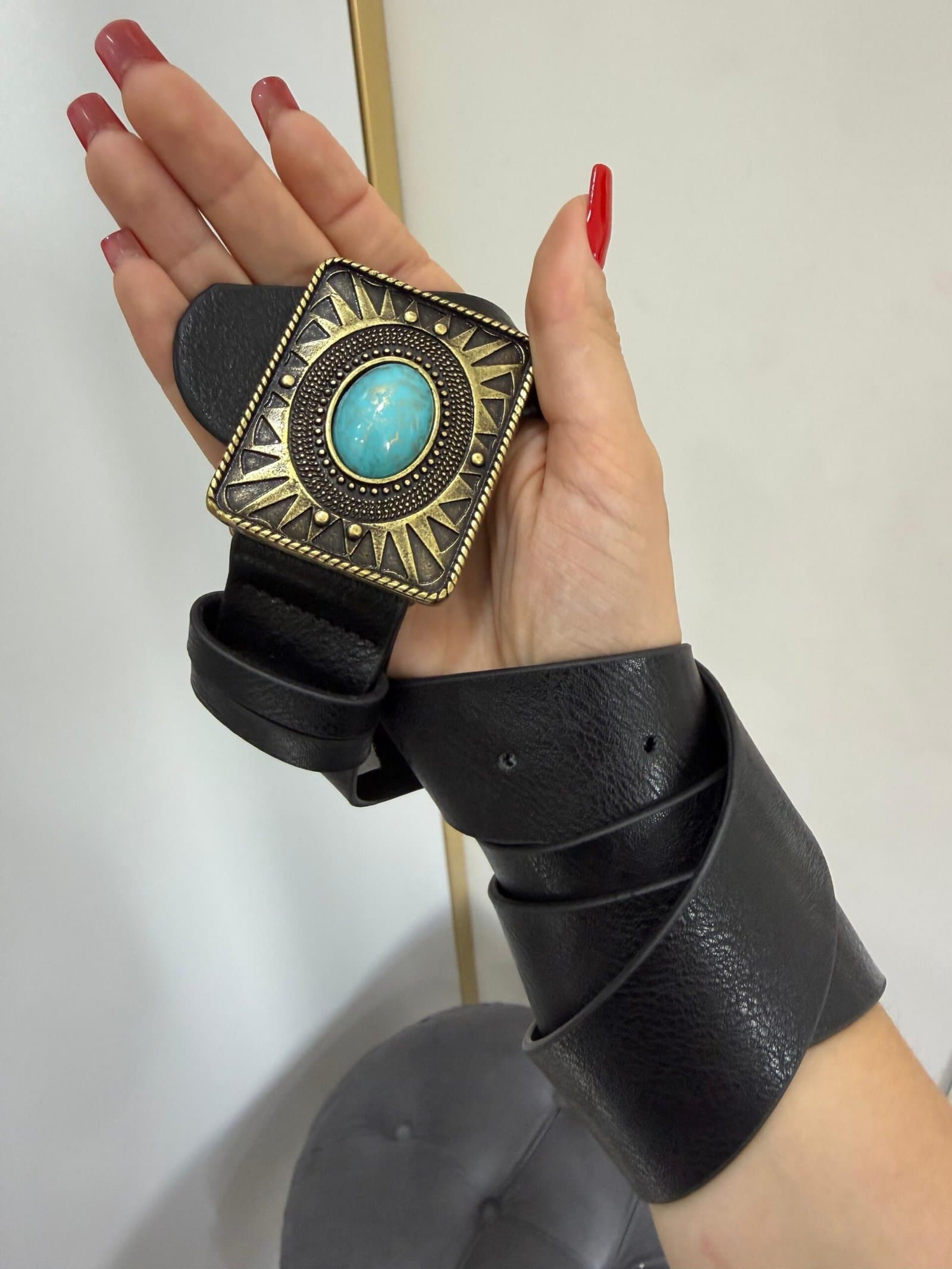 Cinto Fivela Quadrada Turquesa