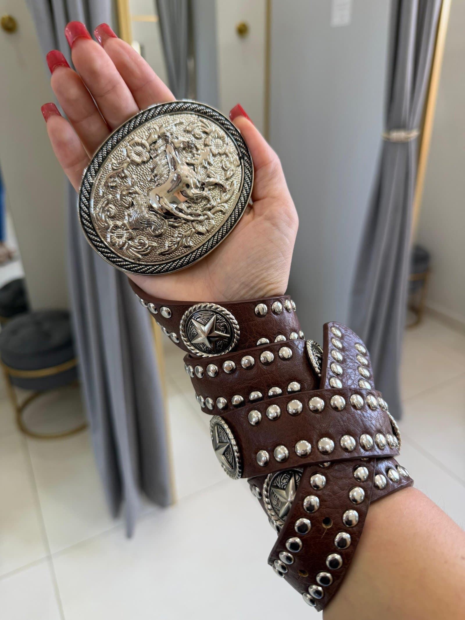 Cinto Country Fivela Grande Oval Prata