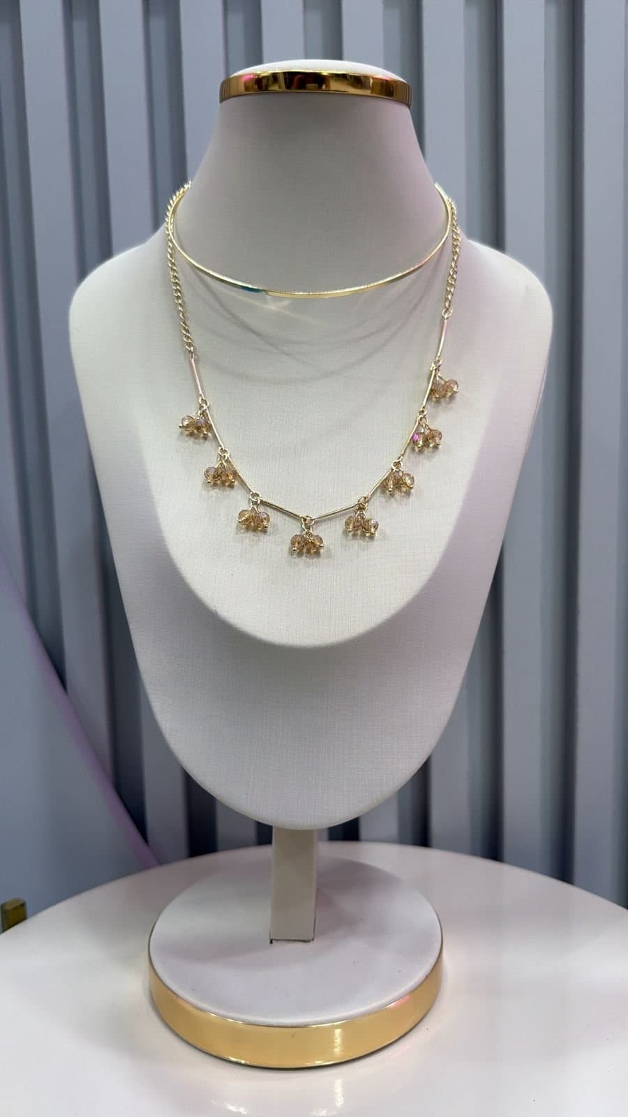 Colar Duplo Choker E Corrente Luxo Dourado