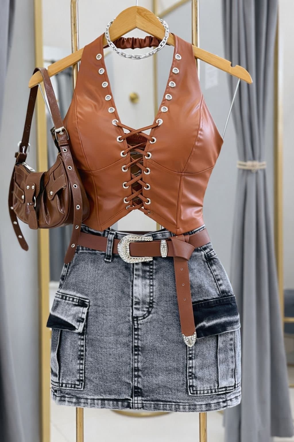 Saia Jeans Cargo Grafite Estonada