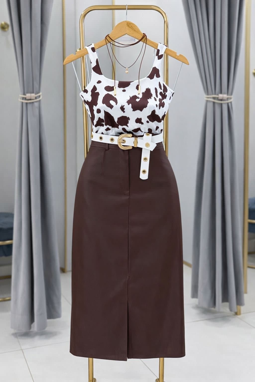 Cropped Regatinha Ribana Canelada Cow Print Marrom