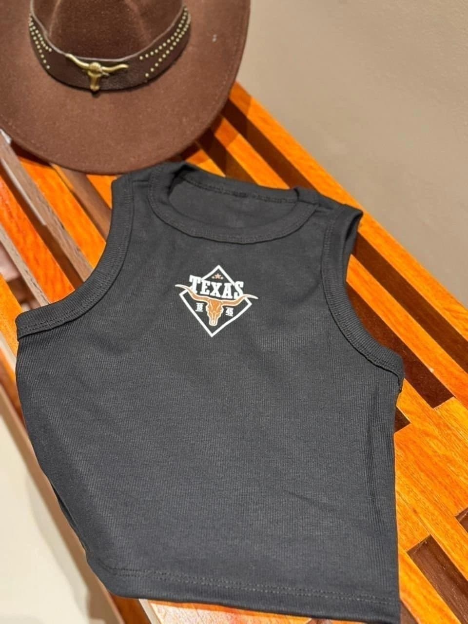 Cropped Regatinha Ribana Canelada Texas Preto