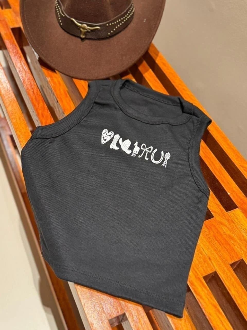 Cropped Regatinha Ribana Canelada Signatures Preto