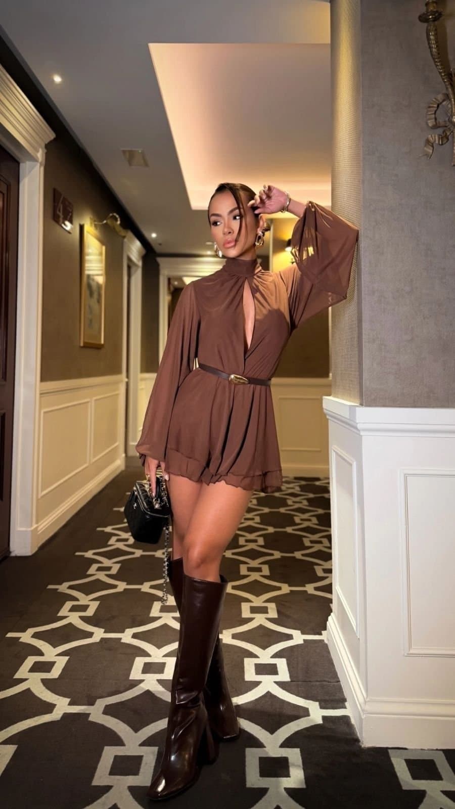 Vestido/Macaquinho Gautier Marrom + Cinto