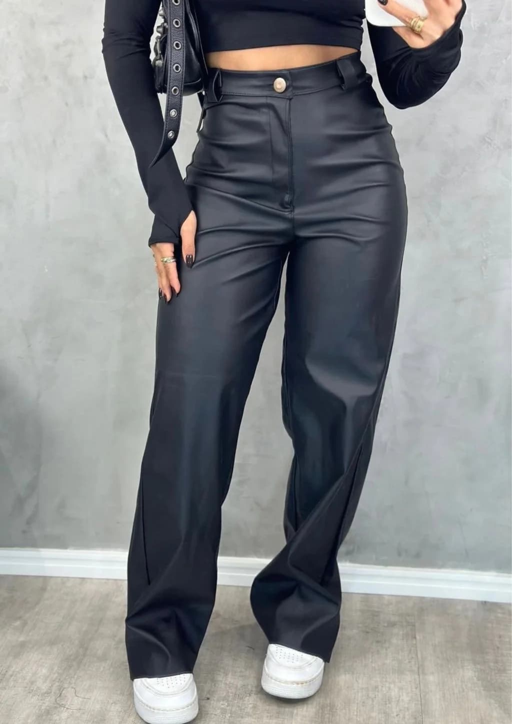 Calça Wide Leg Courino Liso