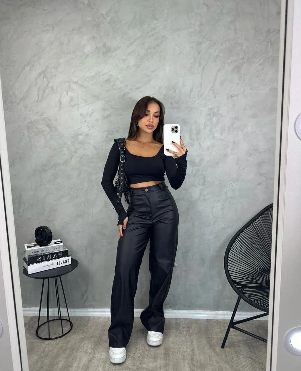 Calça Wide Leg Courino Liso