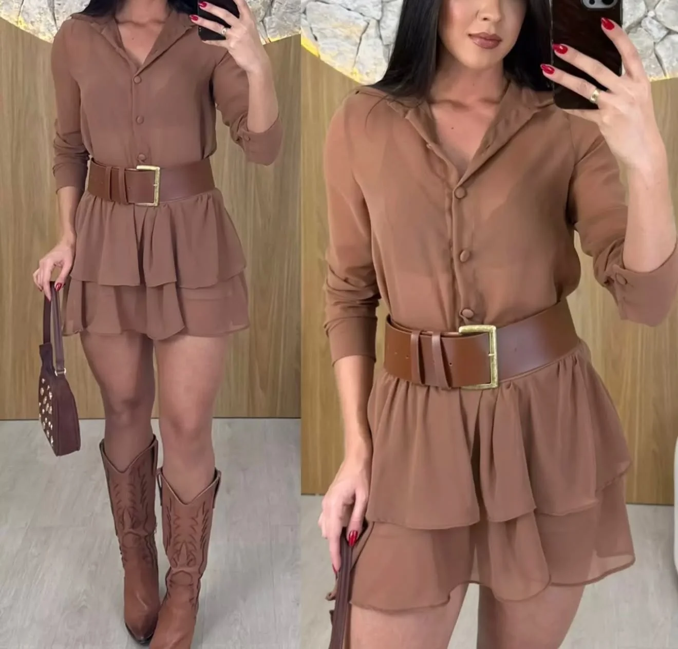 Conjunto de Camisa + Saia/shorts Chiffon