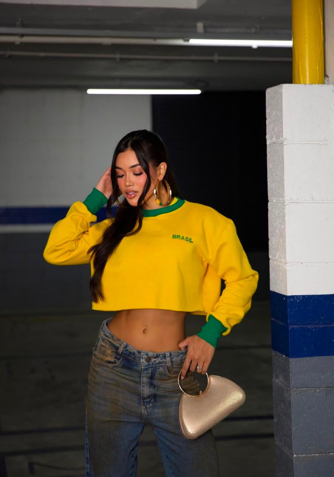 Croped Moletom Brasil Basic Amarelo
