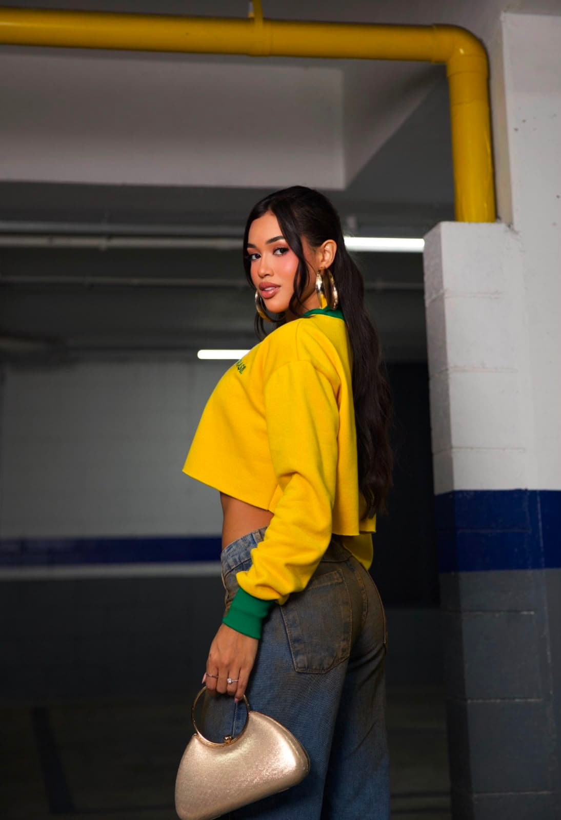 Croped Moletom Brasil Basic Amarelo
