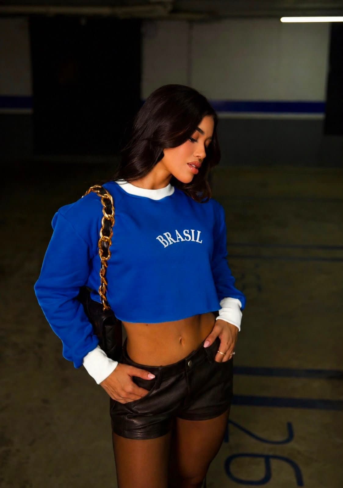 Cropped Moletom Brasil Retrô Azul