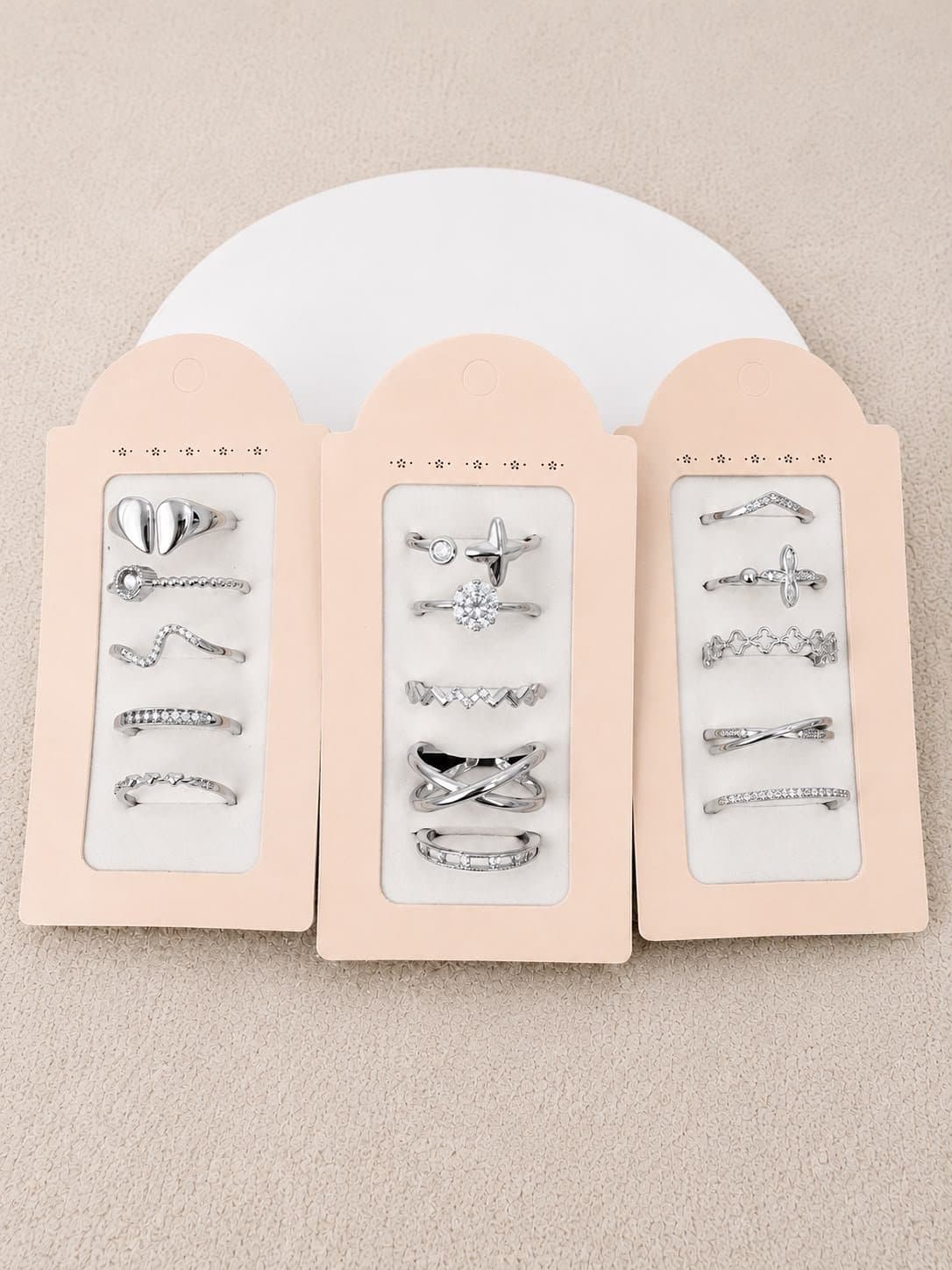 Kit de 5 Anéis com Strass Prata