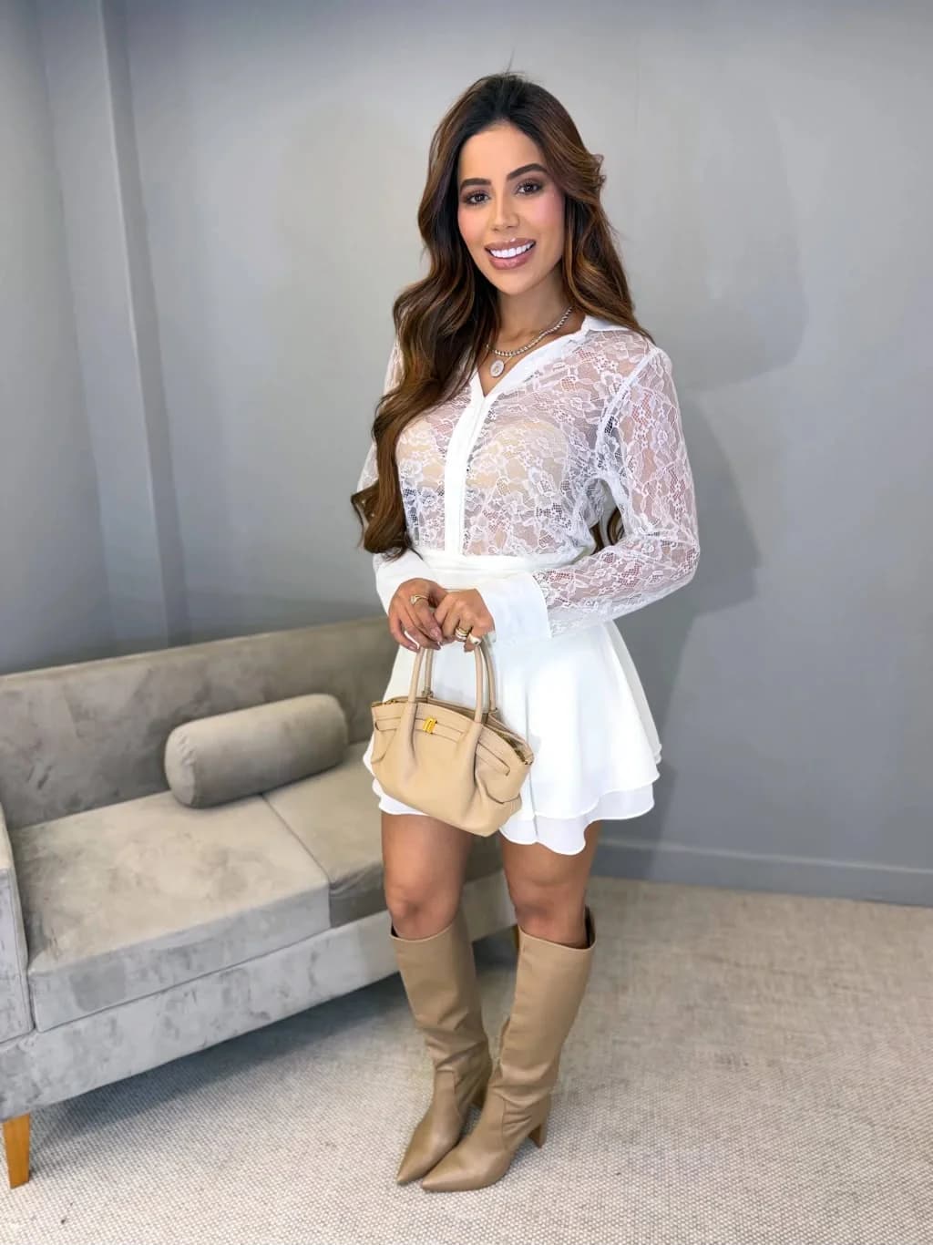 Vestido/macaquinho Chiffon com Renda
