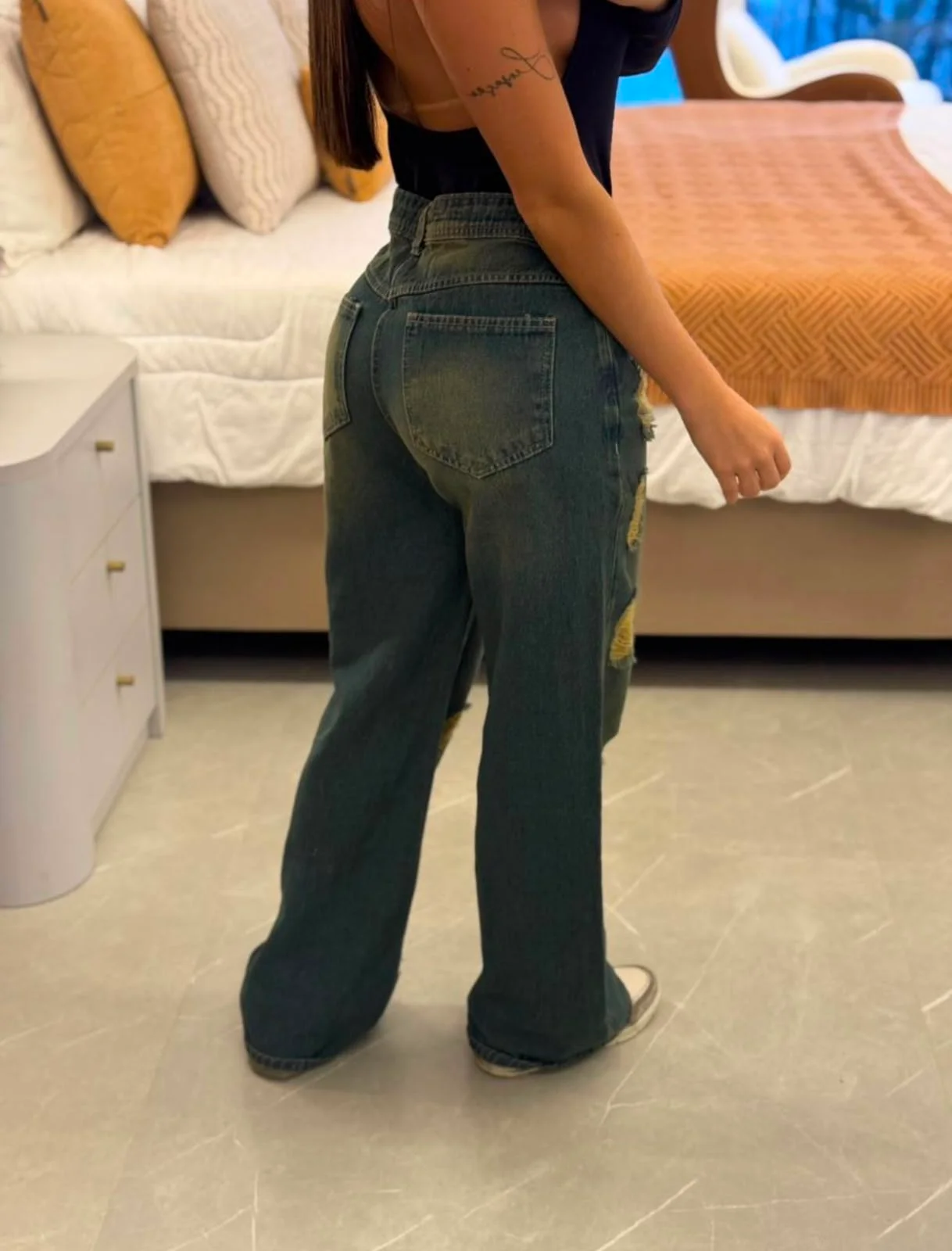 Calça Jeans Sensação Wide Leg Destroyed