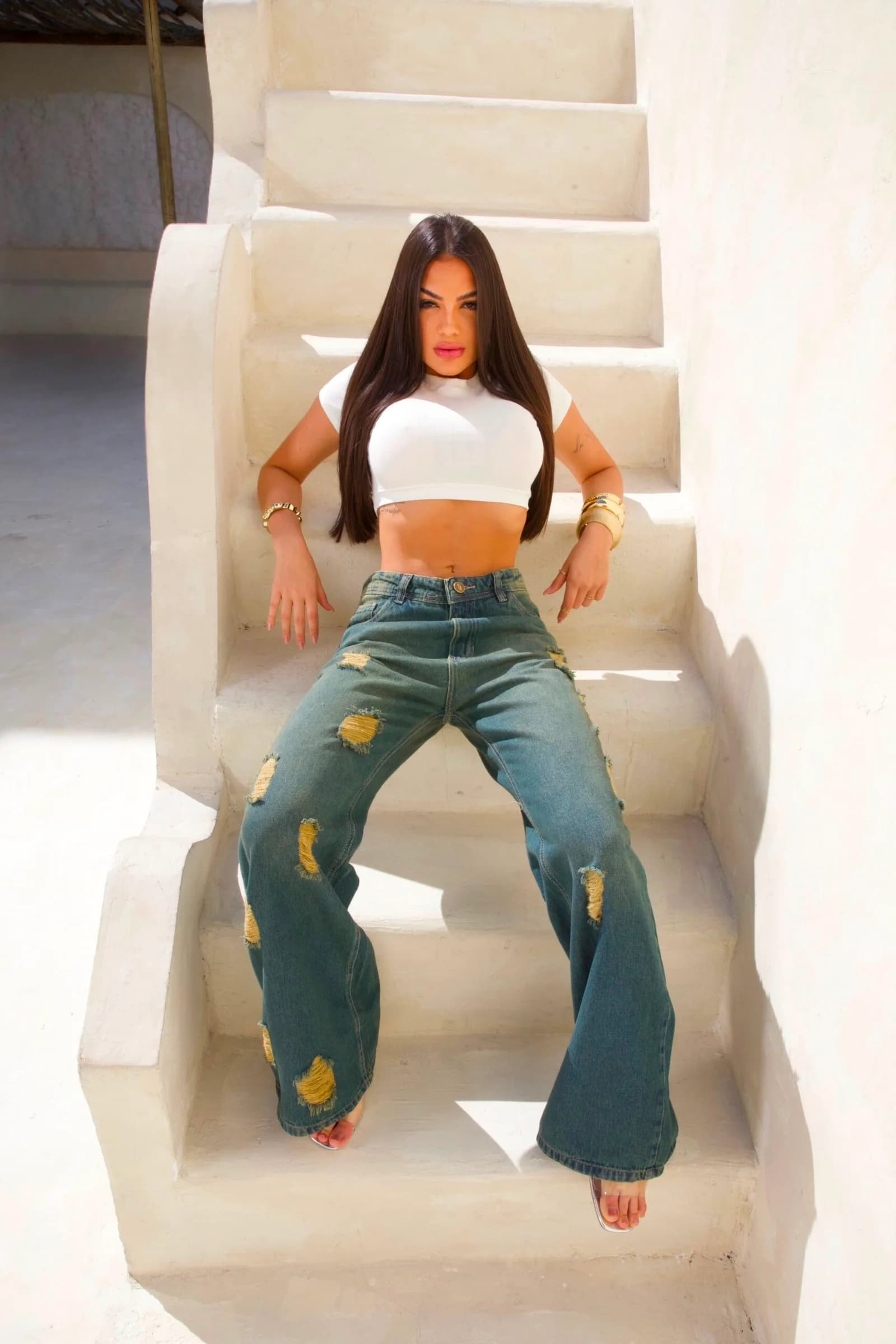 Calça Jeans Sensação Wide Leg Destroyed