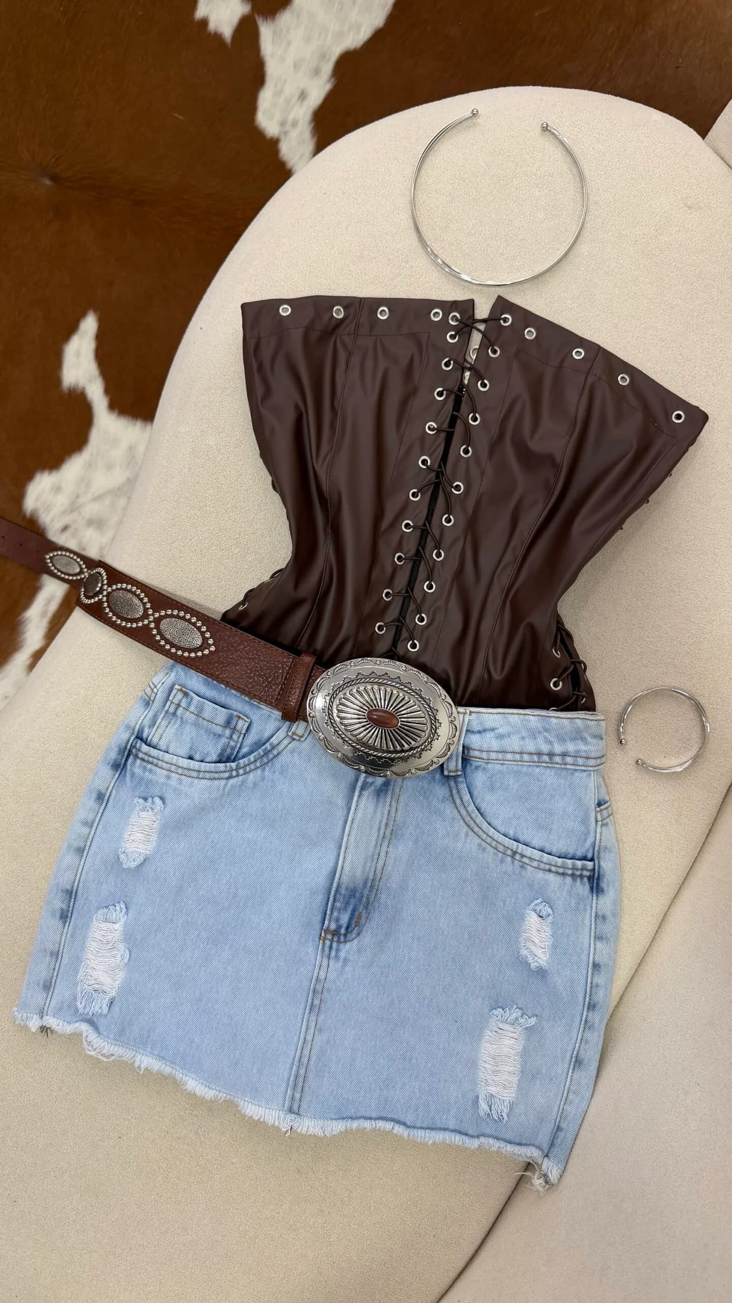 Saia Jeans Clara com Cinto Marrom FINO
