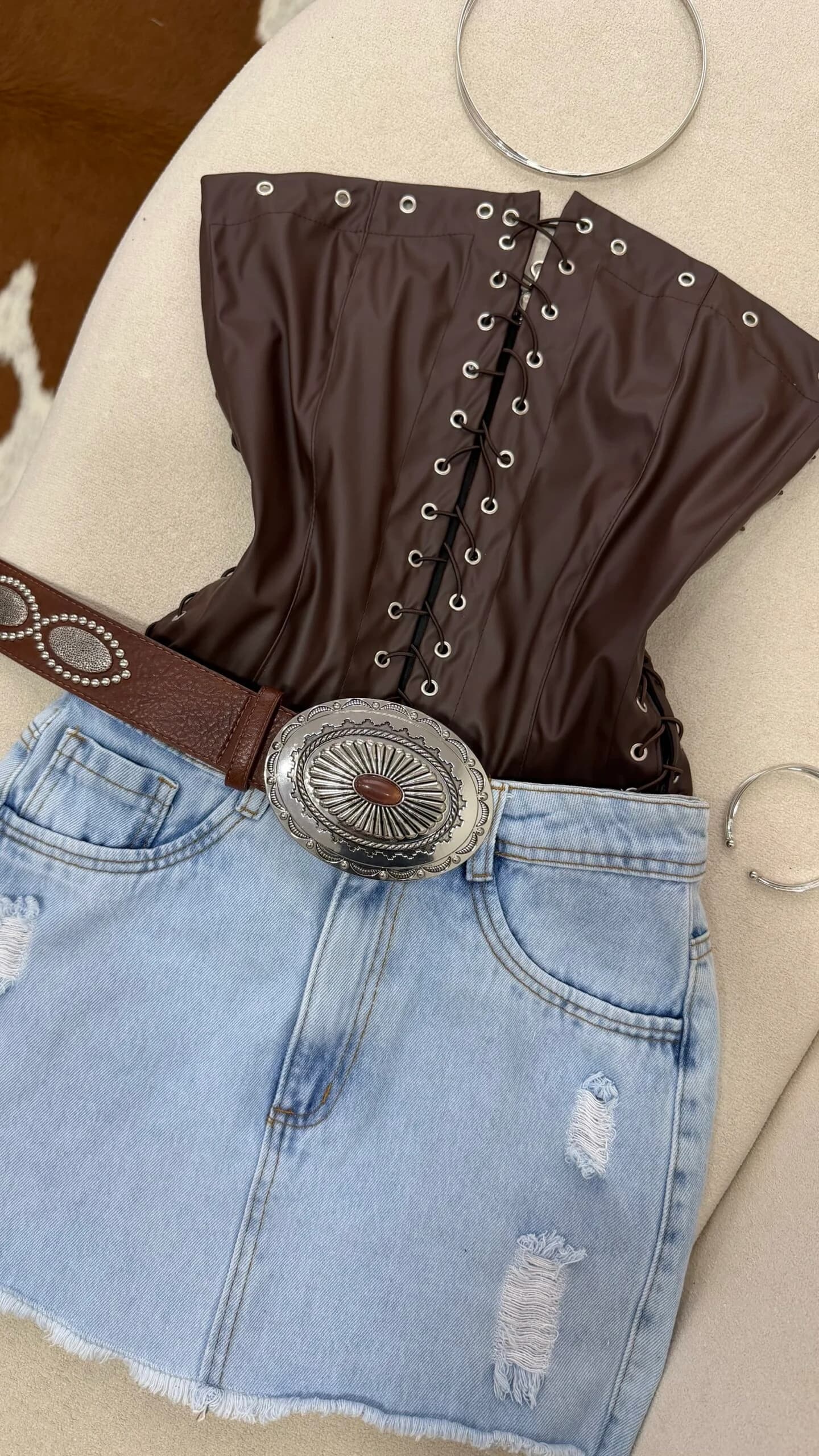 Saia Jeans Clara com Cinto Marrom FINO