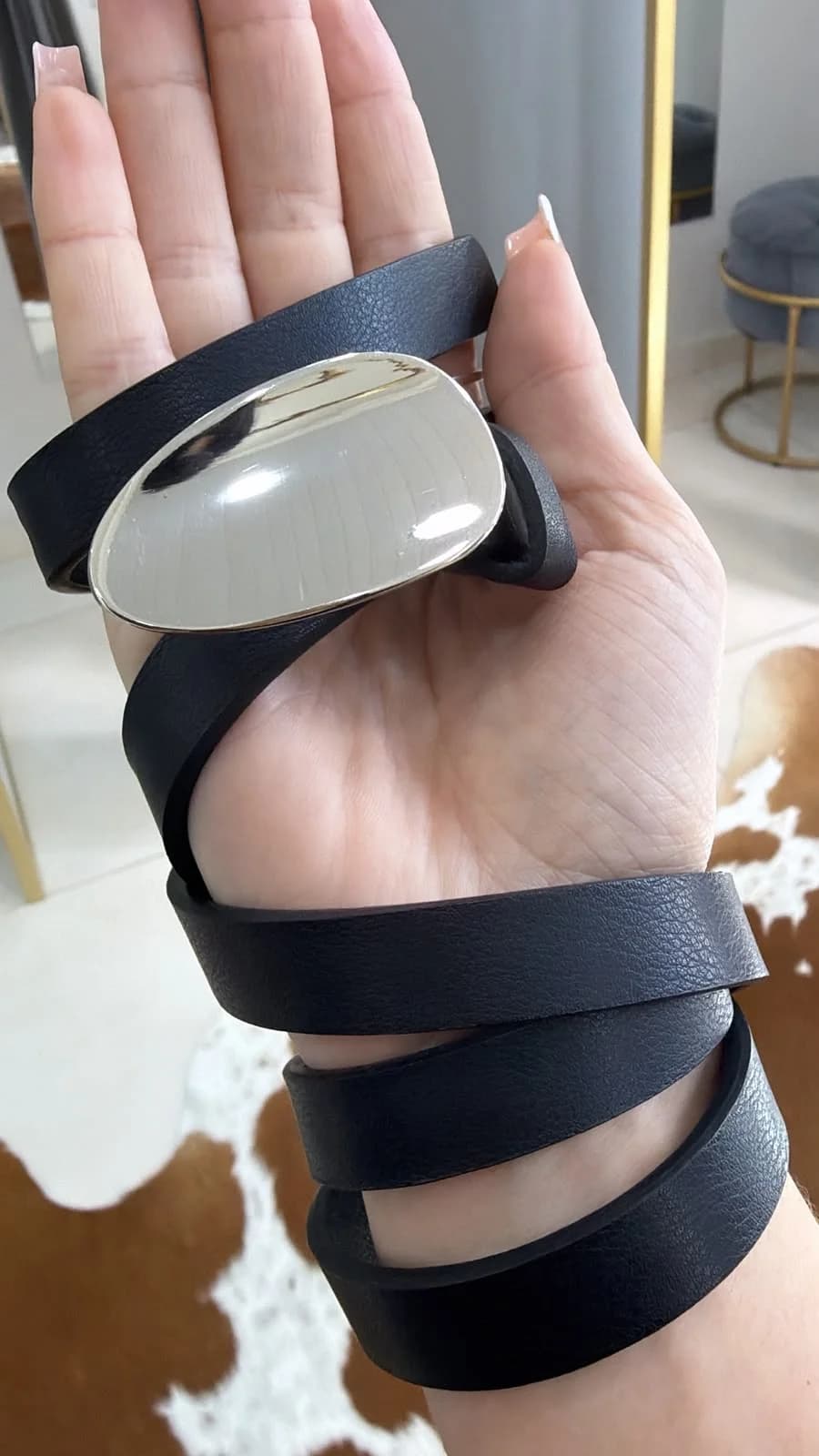 Cinto Fino Preto Analu Prata