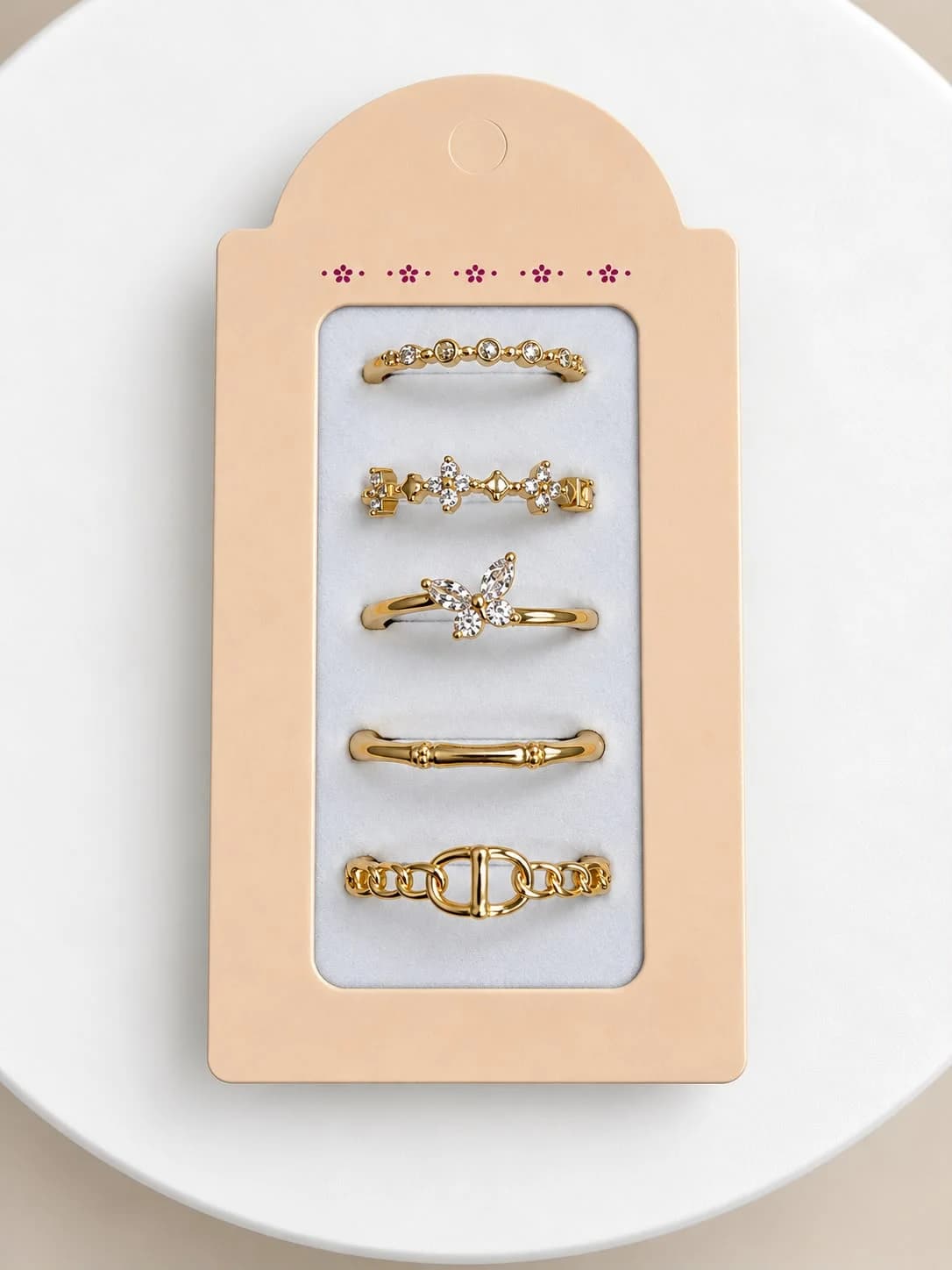 Kit de 5 Anéis Dourado Borboleta