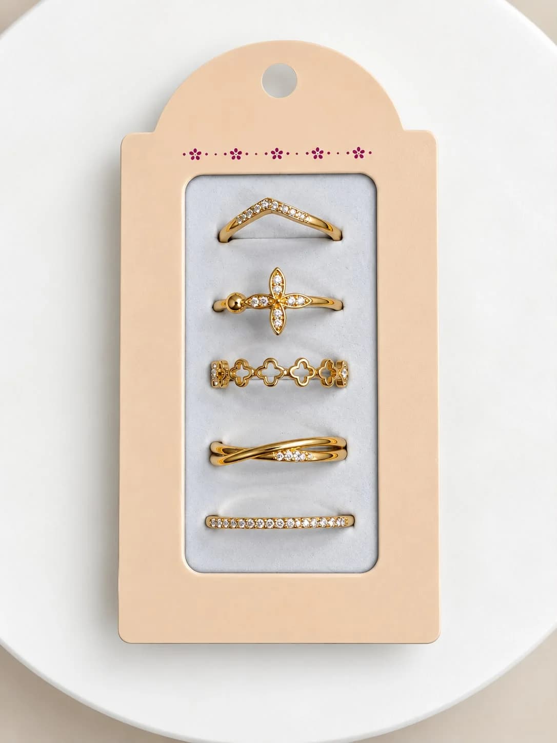 Kit de 5 Anéis Dourado Flor