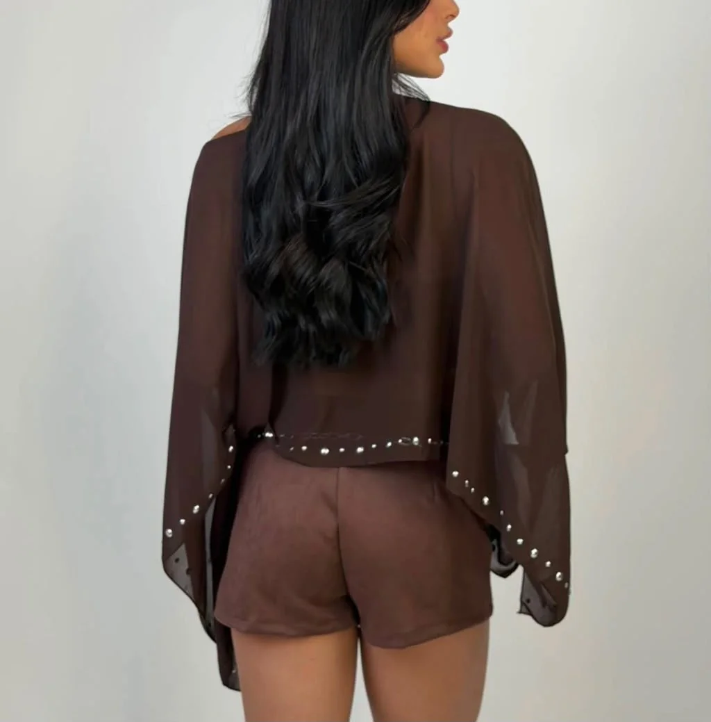 Blusa Bata de Tule Choker com Aplicação