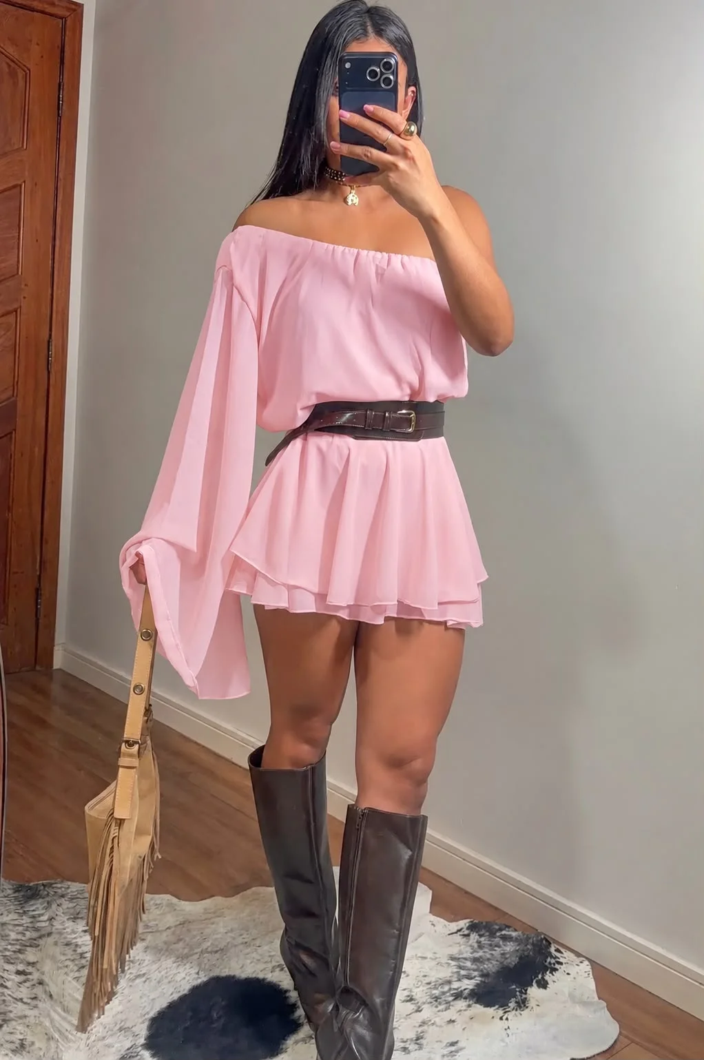 Vestido/macaquinho Chiffon Manga Única Fran