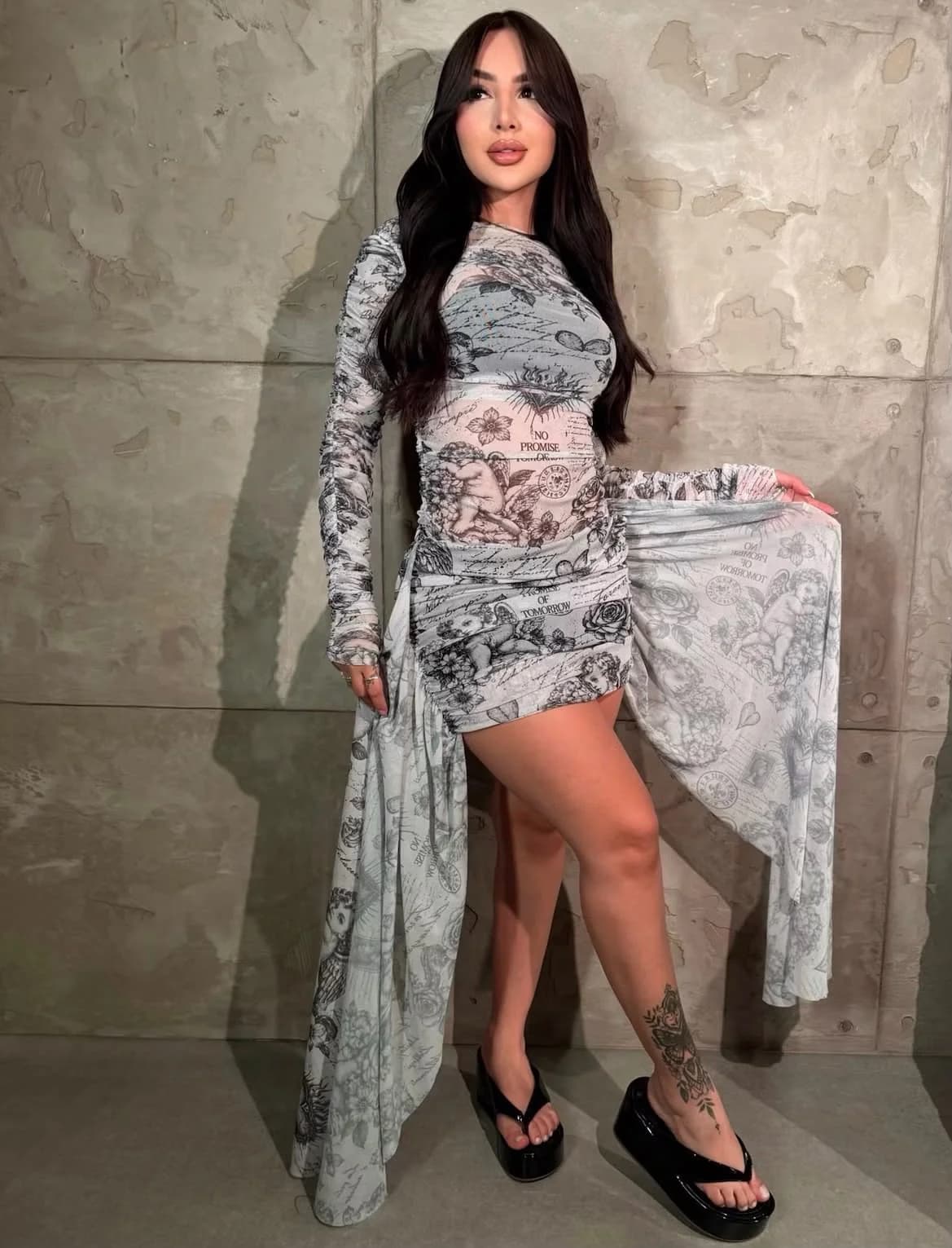 Conjunto 3 Peças Tule Luvinha Hannah Drapeado Estampado