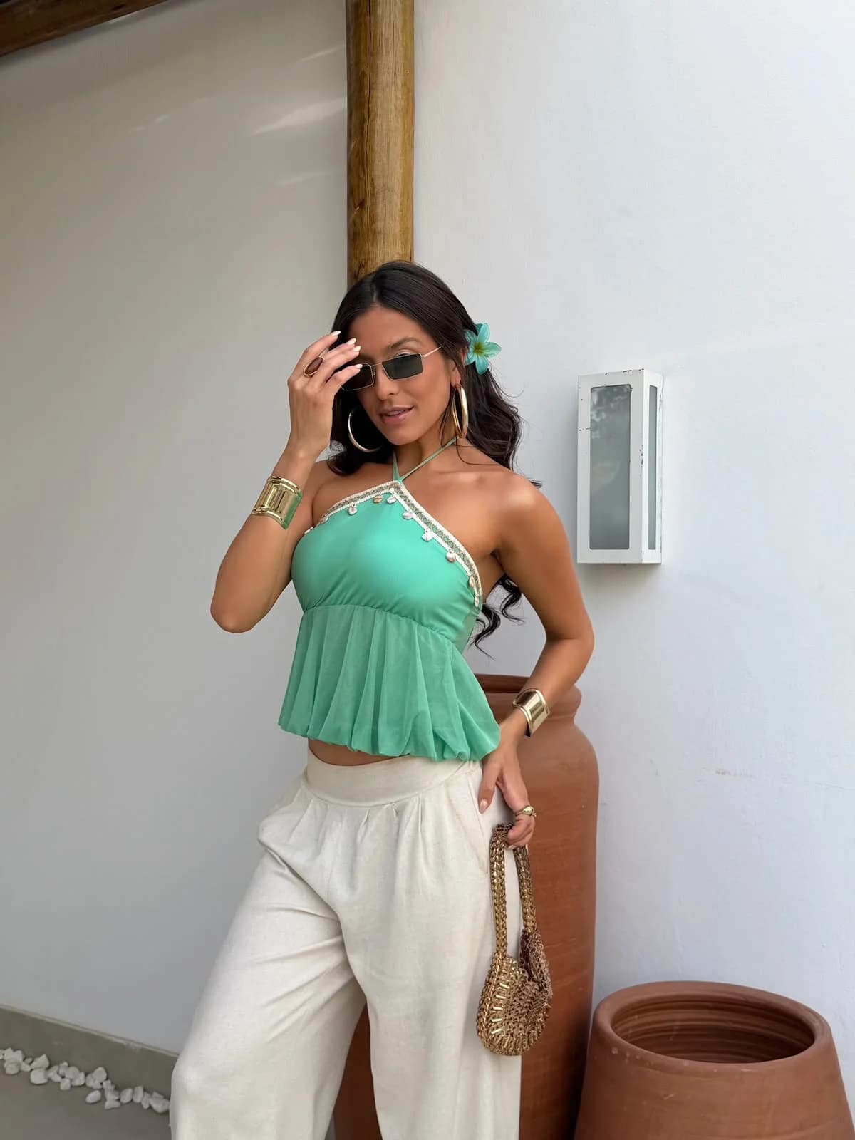 Blusa Bata Tule Conchinhas