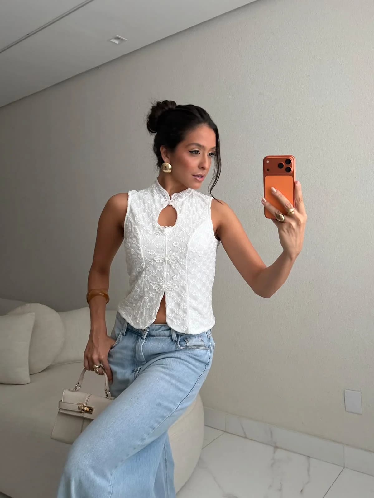 Blusa Renda Asiática Fecho Oriental