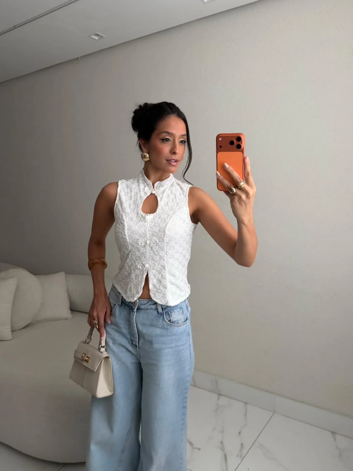 Blusa Renda Asiática Fecho Oriental