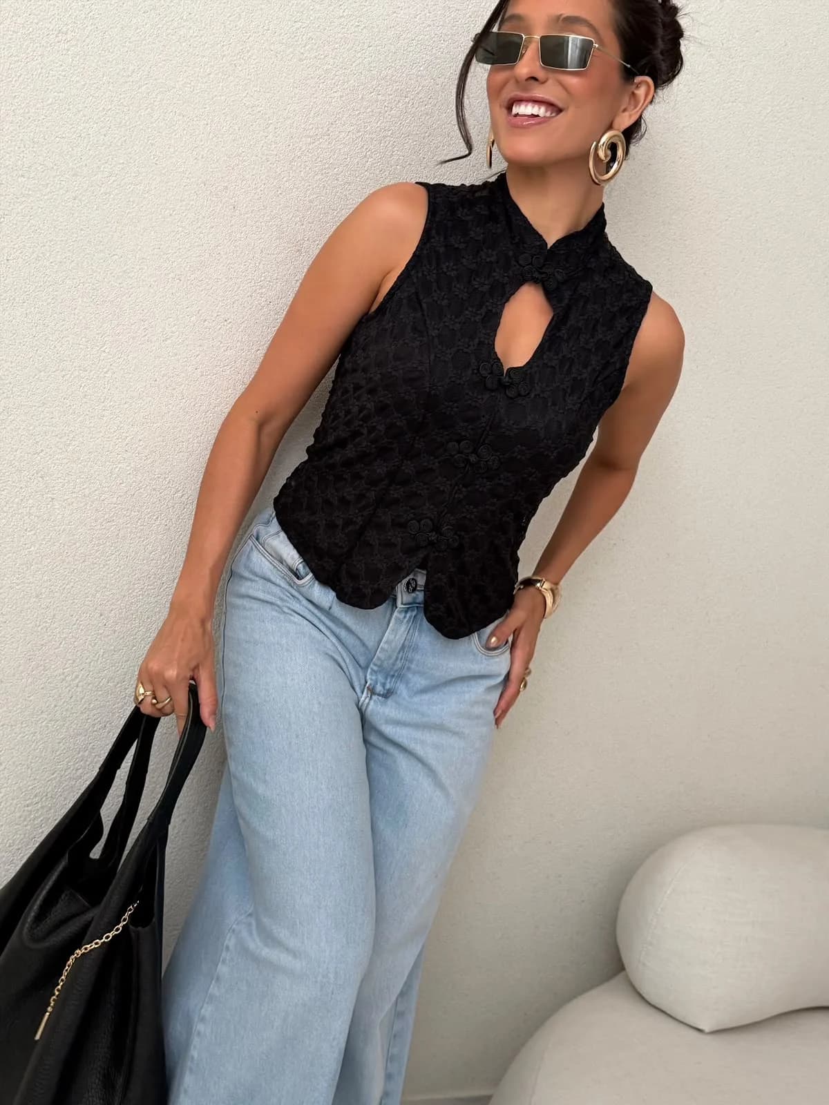 Blusa Renda Asiática Fecho Oriental