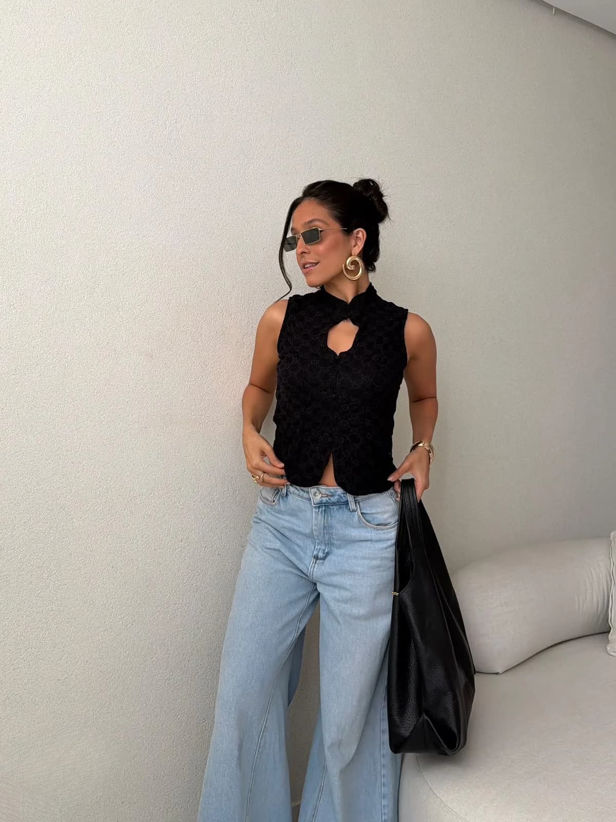 Blusa Renda Asiática Fecho Oriental