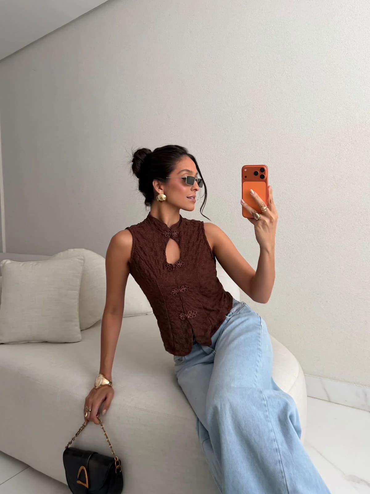 Blusa Renda Asiática Fecho Oriental