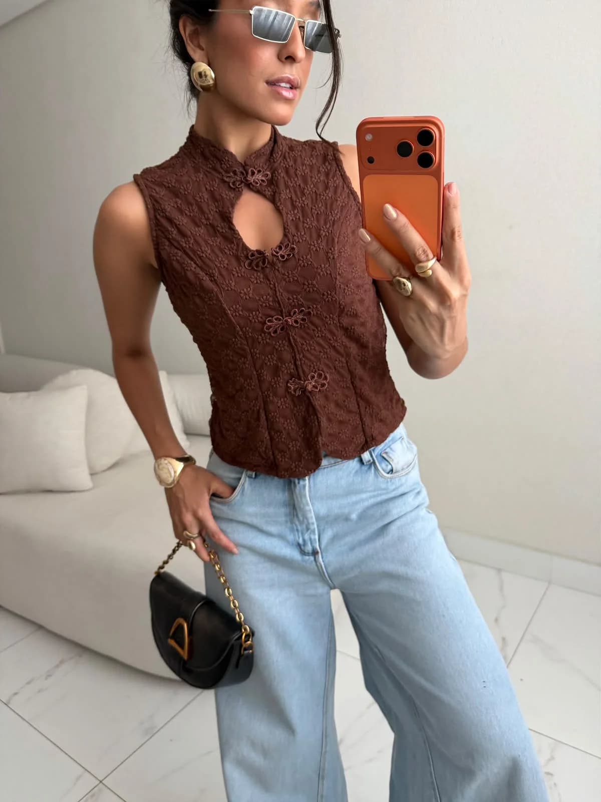 Blusa Renda Asiática Fecho Oriental