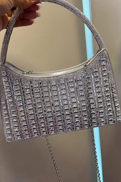 Bolsa Bag Metalic Strass Prata