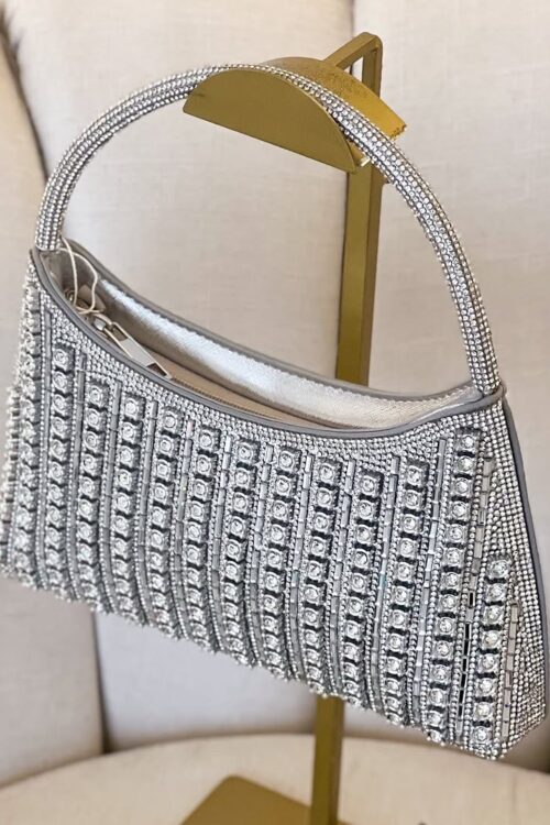 Bolsa Bag Metalic Strass Prata