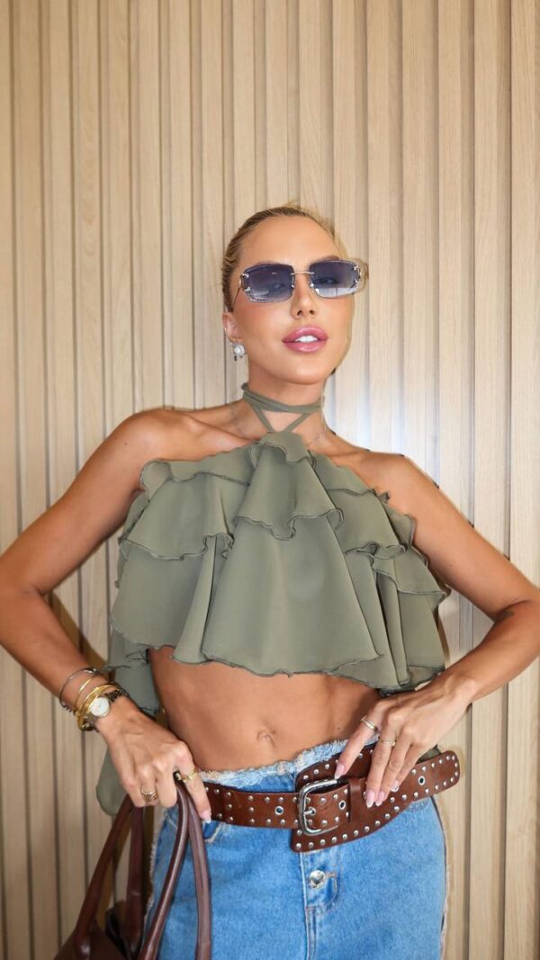 Blusa Cropped Babado Aurora Verde - Imagem 3