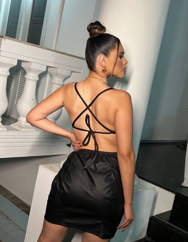 Vestido Courino Fenda Preto - Imagem 3