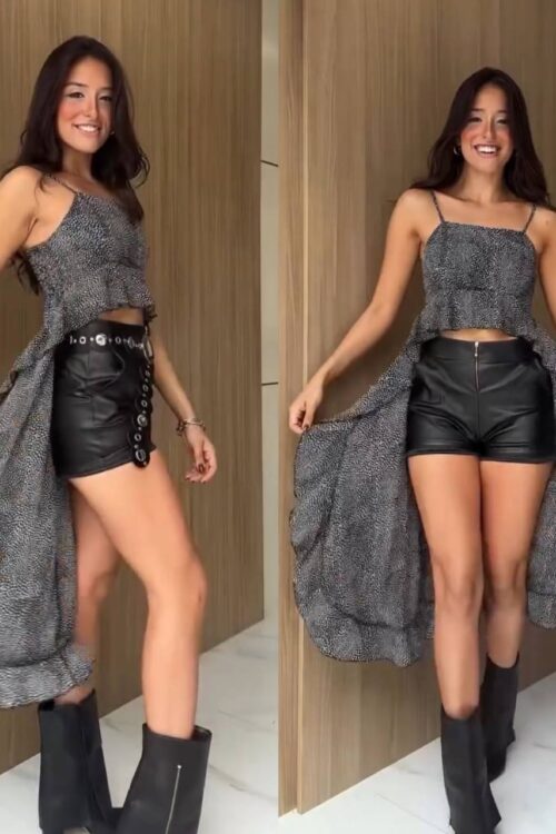 Cropped Bata Animal Print Preto
