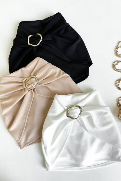 Short Saia Feminino em Neoprene Com Fivela Nude