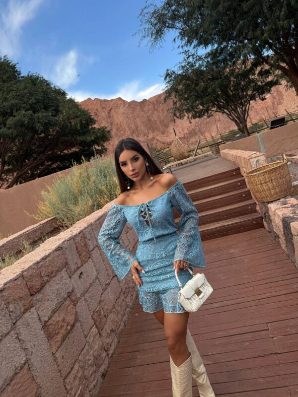 Vestido Escence Rendado Azul