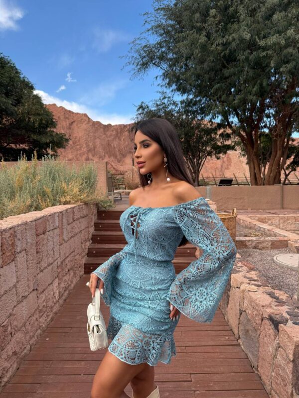 Vestido Escence Rendado Azul - Imagem 4