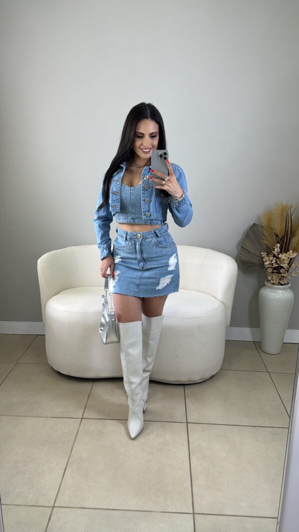 Jaqueta Jeans com Strass - Imagem 4