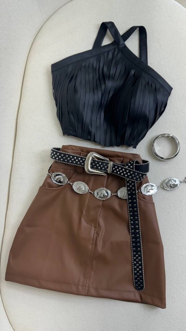 Cropped Courino Franjas Preto - Imagem 3