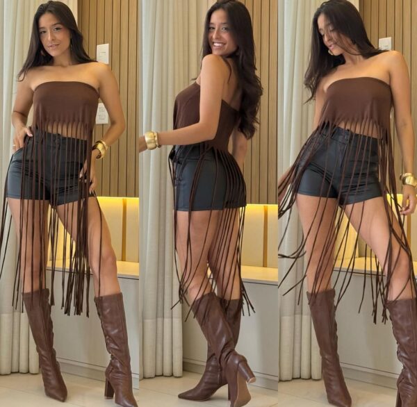 Cropped de Franjas Style Marrom