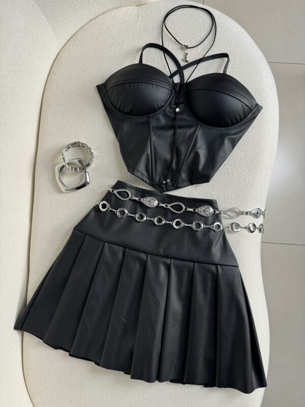 Cropped Corset Courino Preto