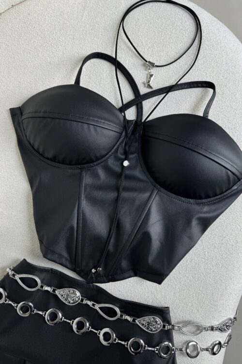 Cropped Corset Courino Preto
