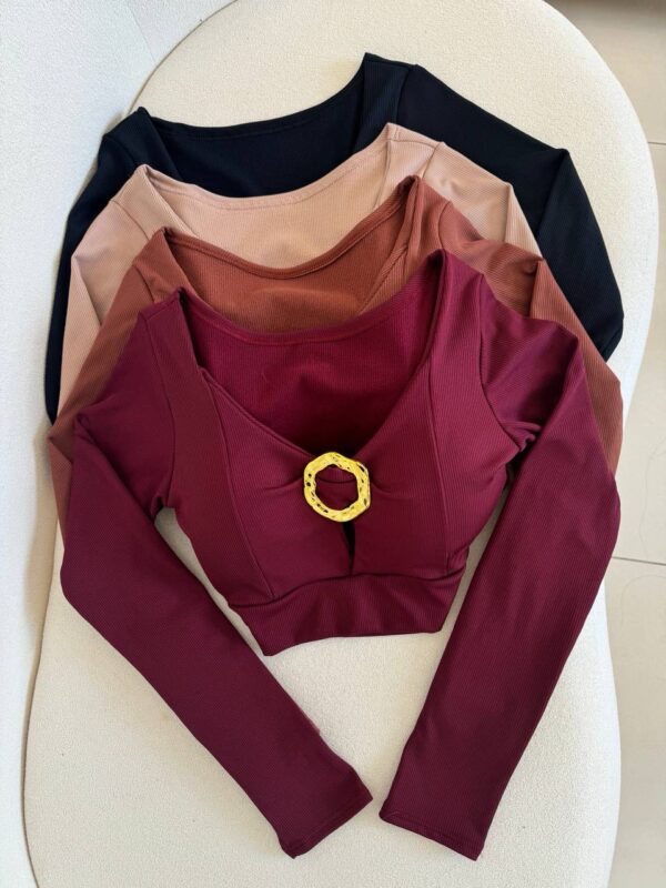 Cropped Canelado Flanelado Argola Dourado