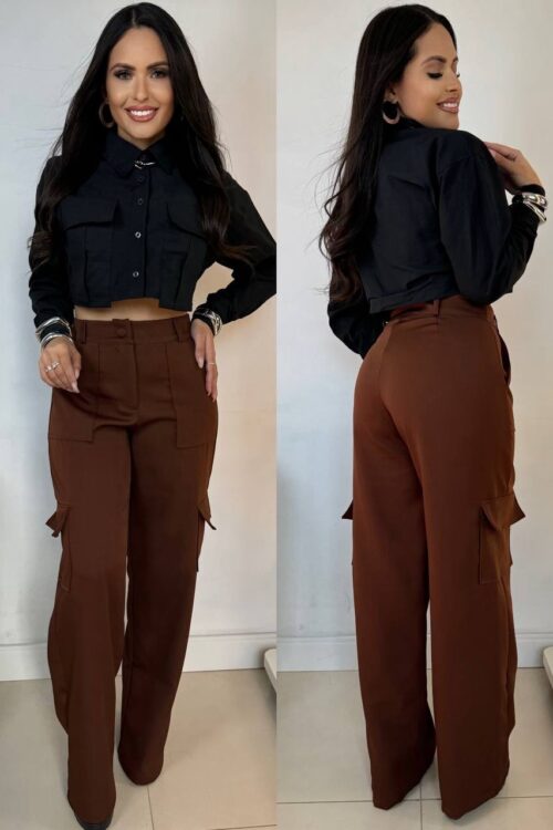 Calça Alfaiataria Cargo Marrom