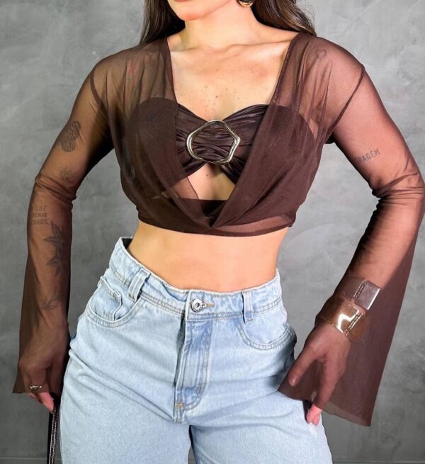 Conjunto Cropped Larissa Top + Tule Marrom - Imagem 2